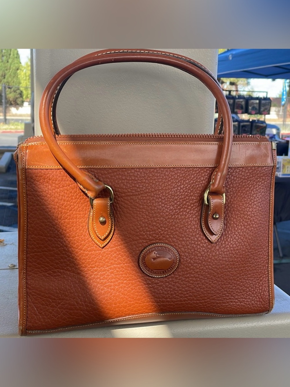 DOONEY & BOURKE Tan Pebble Leather Satchel with Gold Hardware - Picture 2 of 12